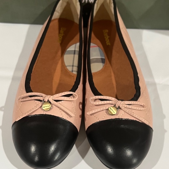 NEW Barbour Bella Cap Toe Flats BALLET QUILTED PINK/NUDE SLIP ON SHOES NIB - Picture 1 of 11